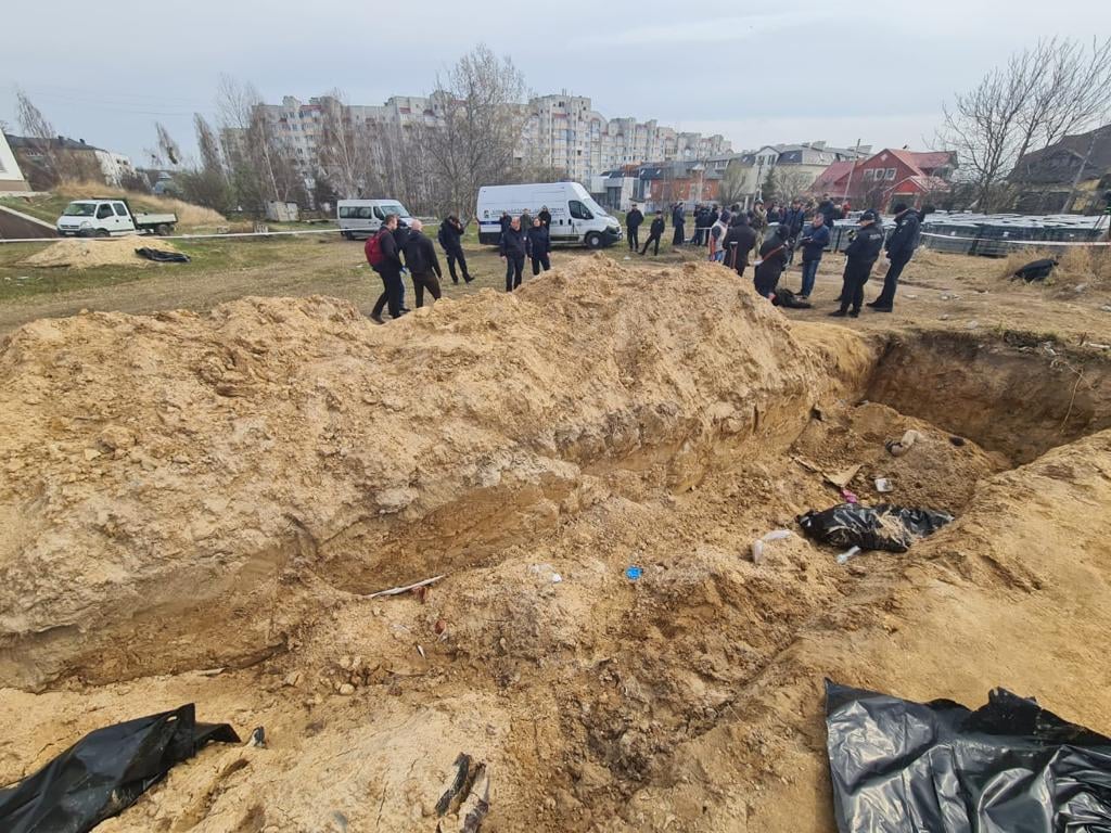 Excavation of the mass grave in Bucha.Photo credit: National Police of Ukraine 
