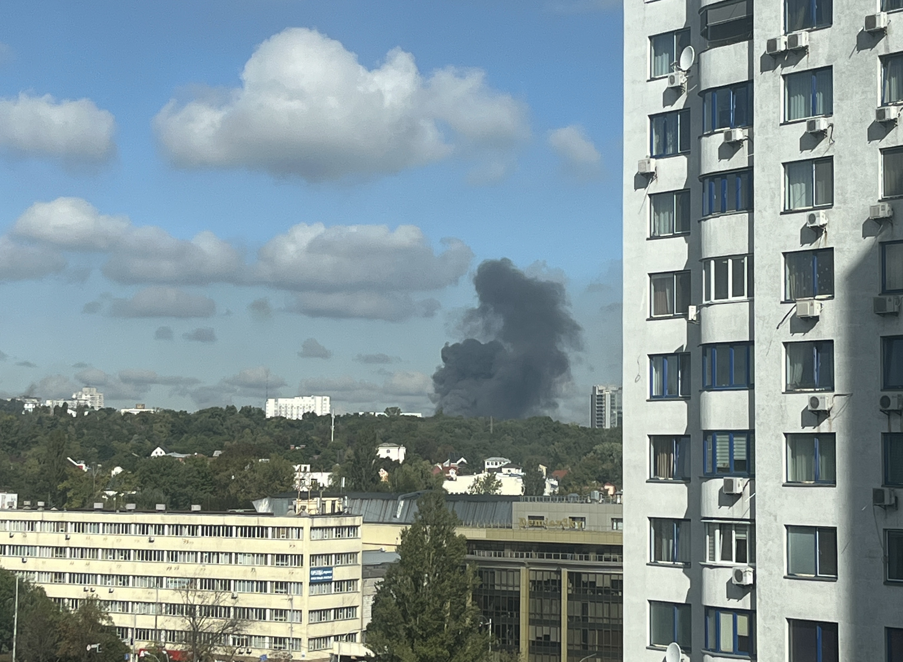 Smoke over Kyiv following Russian strikes. Photo credit: Kateryna Zudenkova