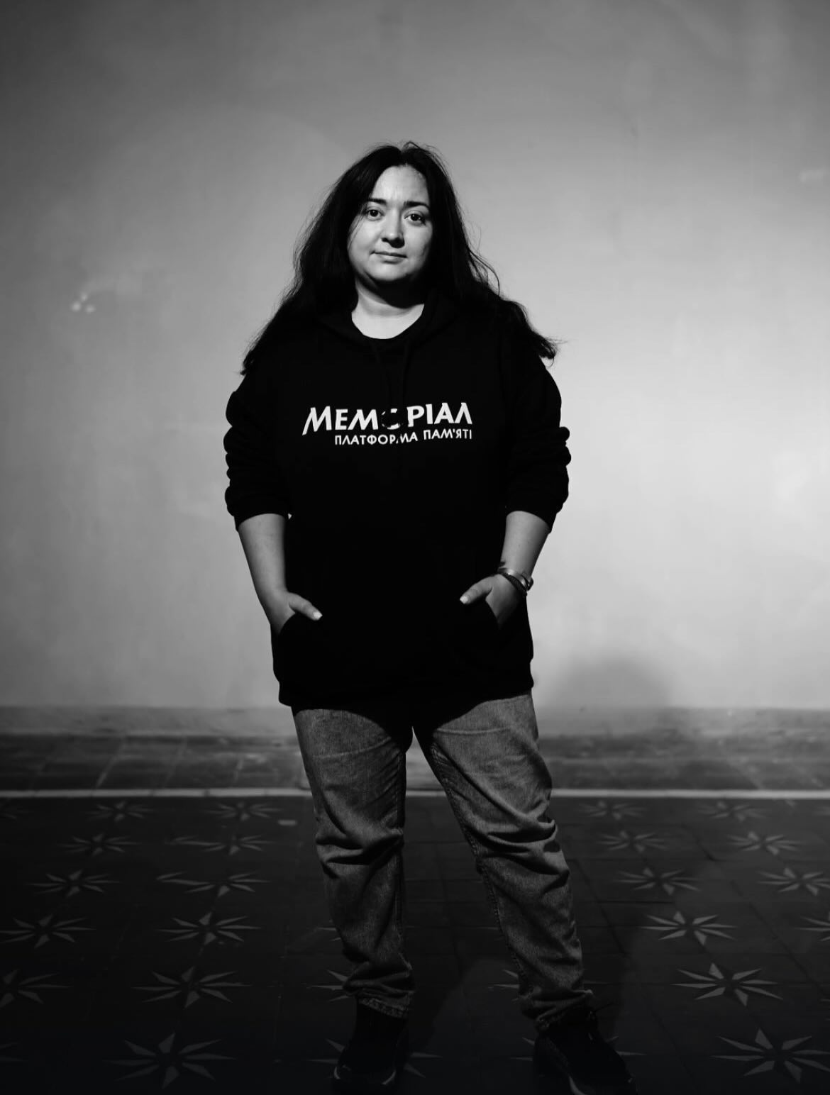 Haiane Avakian, co-founder of Memorial.ua, at the Book Country festival. Wearing the team's branded hoodie. Photo by Valentyn Kuzan.