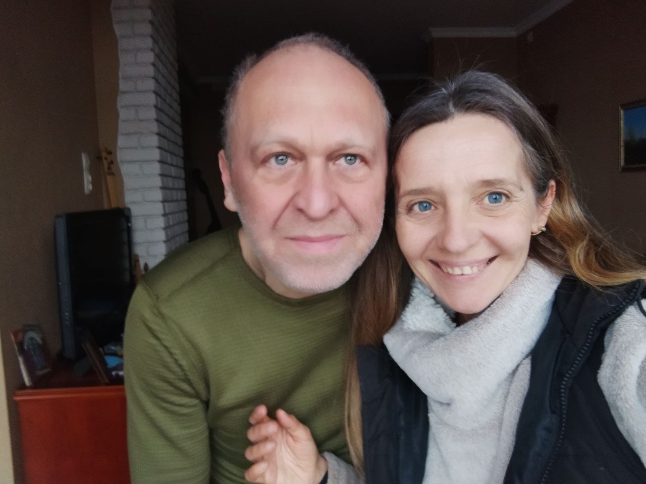 Oksana with her husband, first days of the Mariupol occupation.