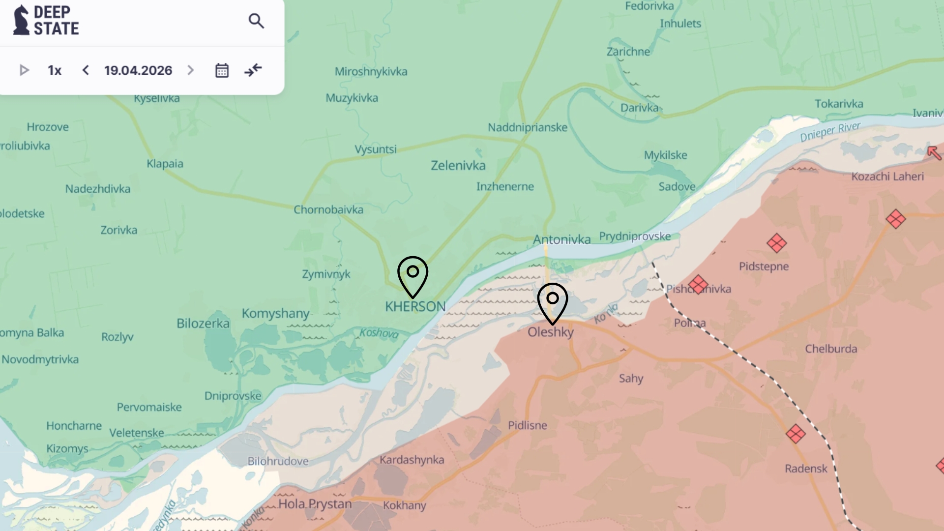 A map that shows where Oleshky is. Source: DeepState