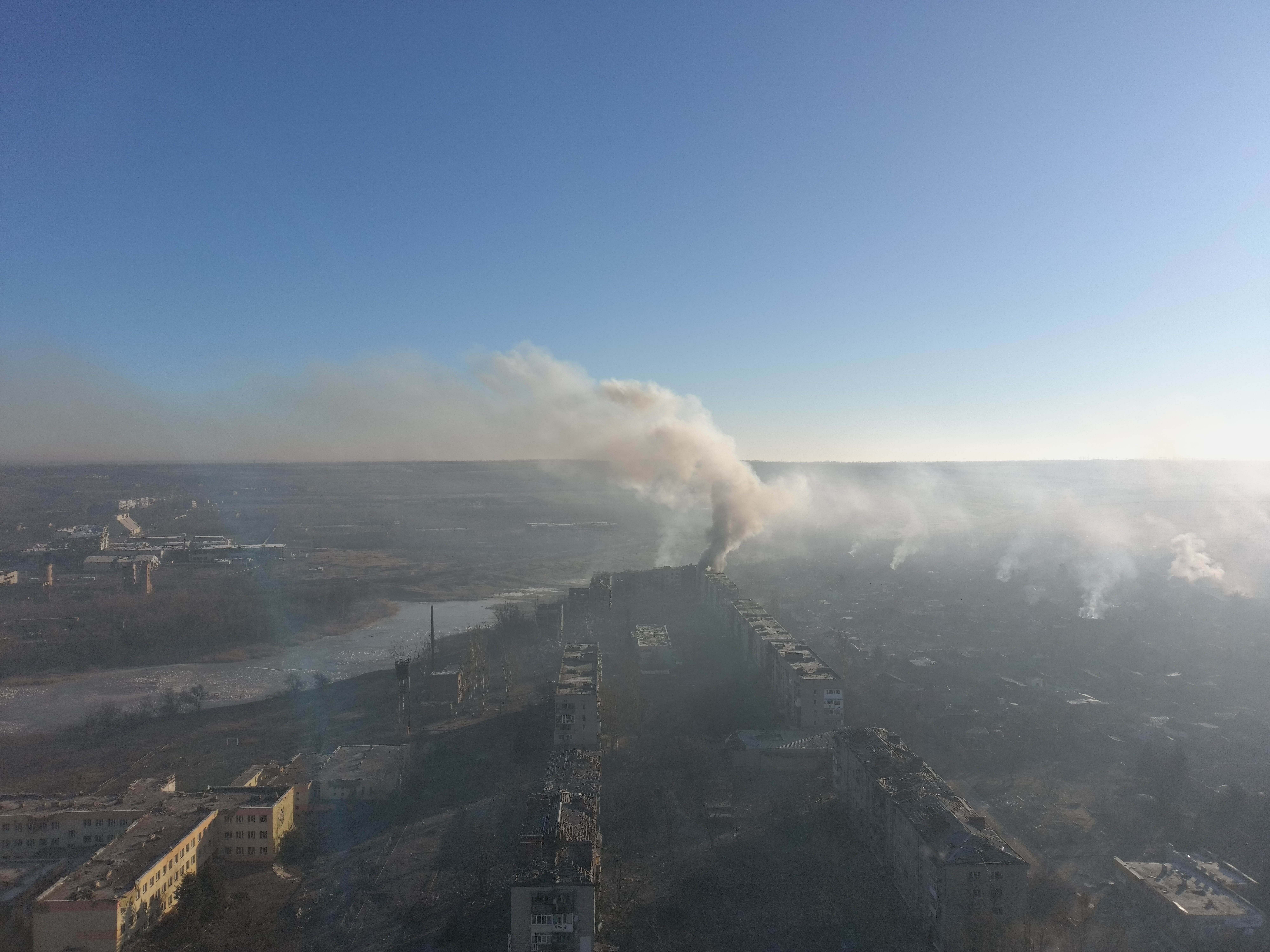 A view of the East of Bakhmut from the drone, January 28, 2023.