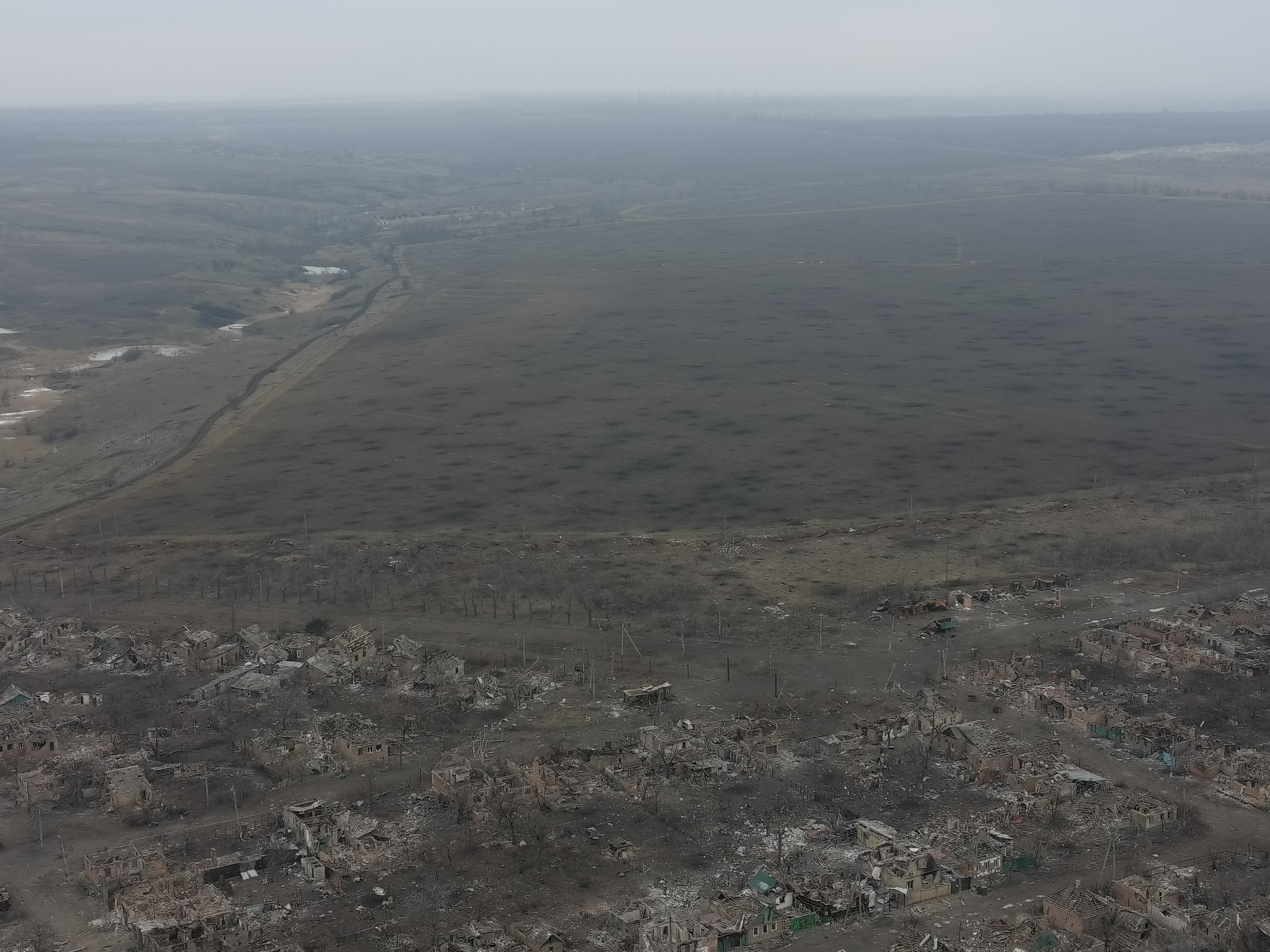A view of the East of Bakhmut from the drone, January 28, 2023.